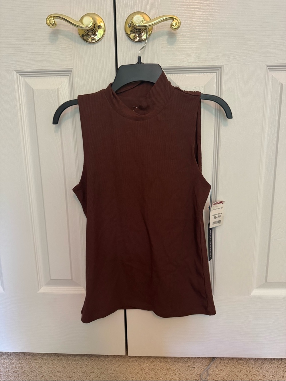 Tahari Brown Sleeveless Mock Neck Tank